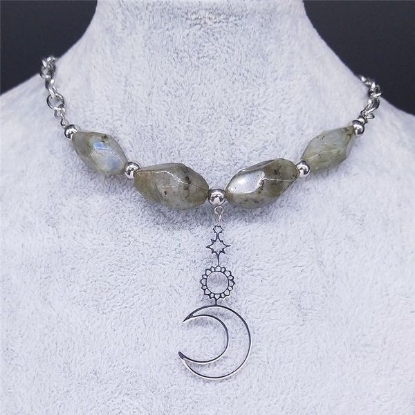 

pendant necklaces 2021 sun moon stainless steel flash stone choker necklace for women fashion silver color jewelry bijoux femme n1123s04