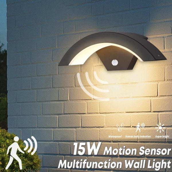 

moden waterproof led wall lamp outdoor motion sensor smart led wall light garden yard lawn porch sconce lights spotlight