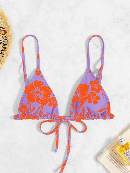 

floral print triangle bikini u6ma#, White;black