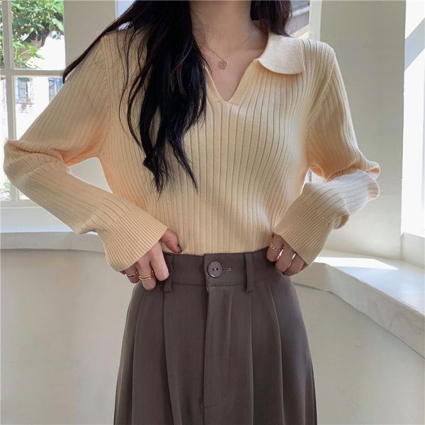 

women's sweaters autumn 2021 korean chic loose outer collar pullover sweater gentle wind long sleeve blouse women, White;black