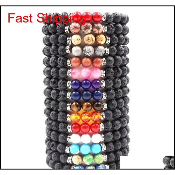 

new lava rock stone beads bracelet chakra charm natural stone essential oil diffuser beads chain for women men fash qylgbp beauty888, Black