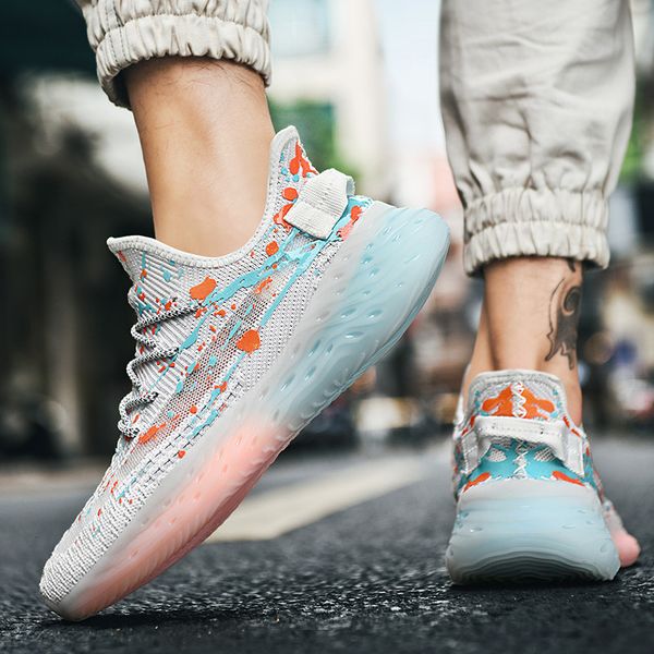 

sports men's 2021 summer korean breathable flying mh surface casual running popcorn coconut sho, Black