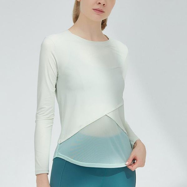 

yoga outfit sports for gym women long sleeve thin mesh fitness shirts loose breathable activewear exercise running t-shirts