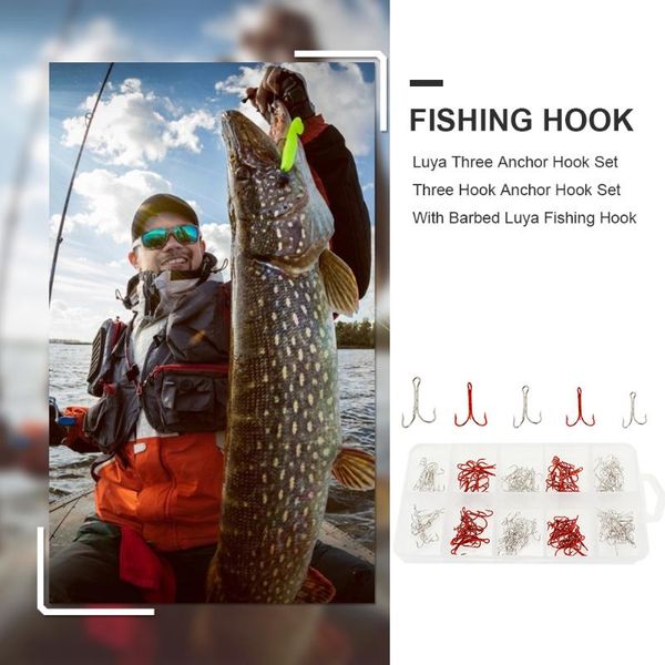 

fishing hooks 130pcs/box high carbon steel treble kit strong sharp round bend lure triple hook for bass