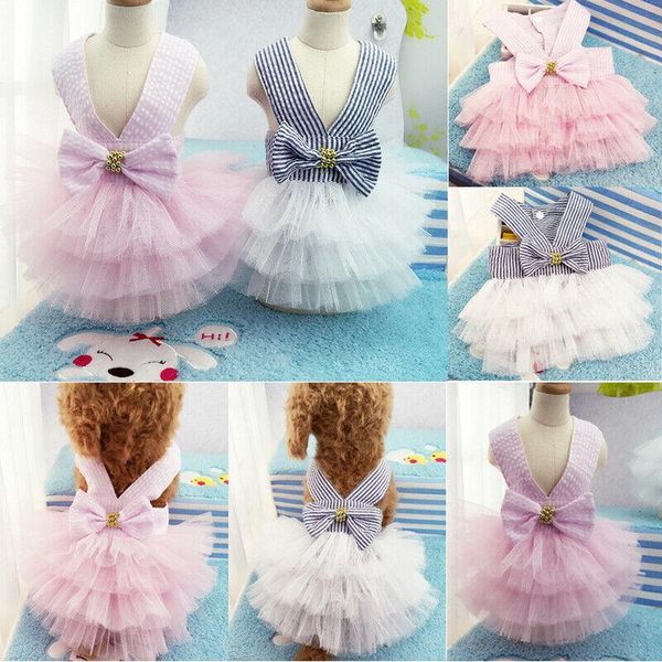 

dog apparel summer lace tullle dress pet clothes for small party birthday wedding bowknot puppy costume spring