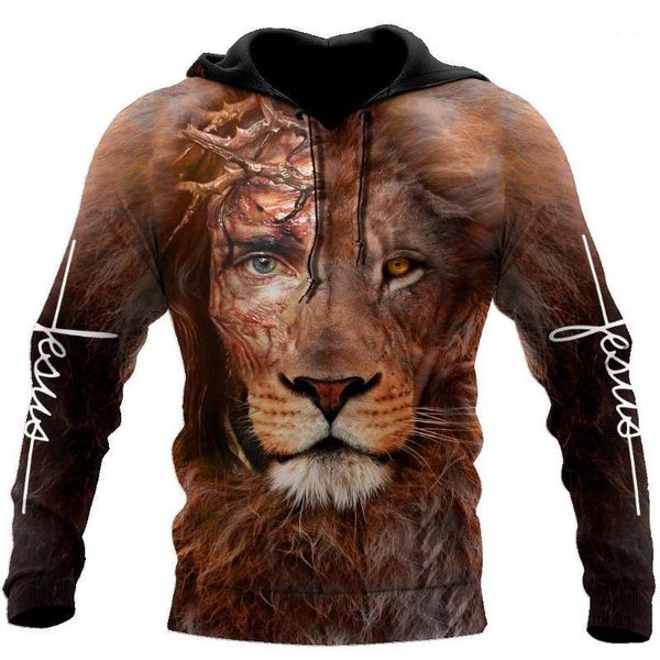 

men's hoodies & sweatshirts cloocl christian jesus lion hoodie 3d printed harajuku long sleeve hooded streetwear casual pullover clothi, Black