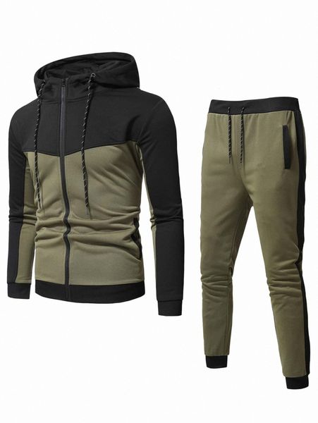 

men two tone zip up hoodie with joggers g6mf#, Gray