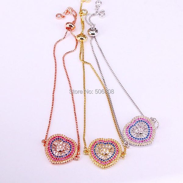 

charm bracelets 6pcs, colorful cz heart connector for women, Golden;silver