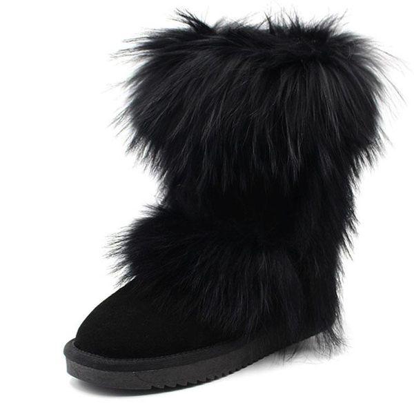 

boots wholesale real fur snow ladies winter genuine cowhide leather warm 2021 fashion women black
