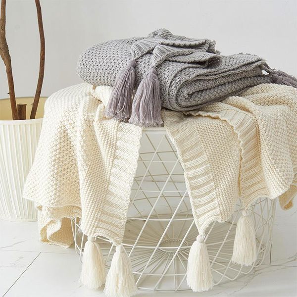 Coperte Coperta lavorata a maglia in stile nordico con nappe Baby Cobertor Caldo divano decorativo per poltrona da letto