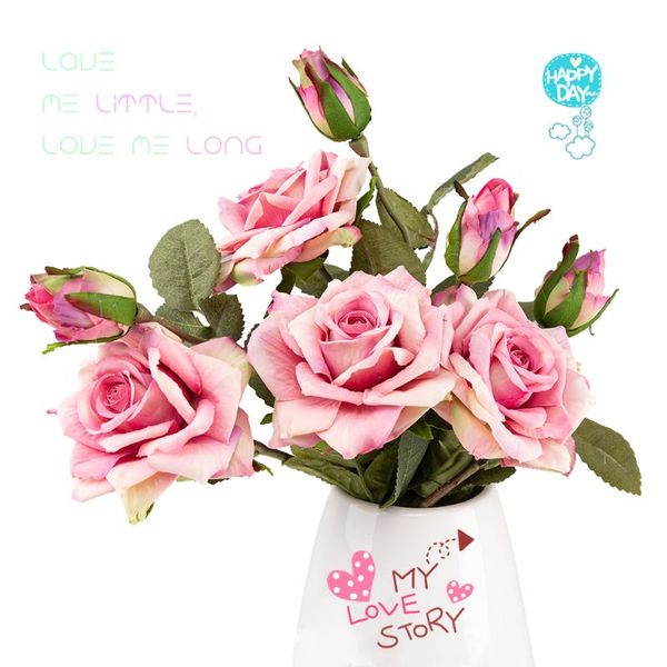 

decorative flowers & wreaths artificial rose silk home decor craft house decoration bride wedding 2 heads/bouquet fake christmas party