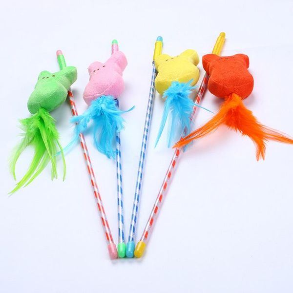 

cat toys 10 pcs rod pet for plush feather teaser 4 style colorful soft kitten funny playing interactive