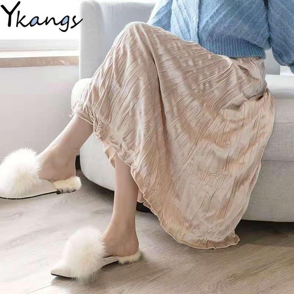 

ladies vintage autumn winter women velvet midi skirt high waist elegant skinny black long pleated skirts female korean clothing