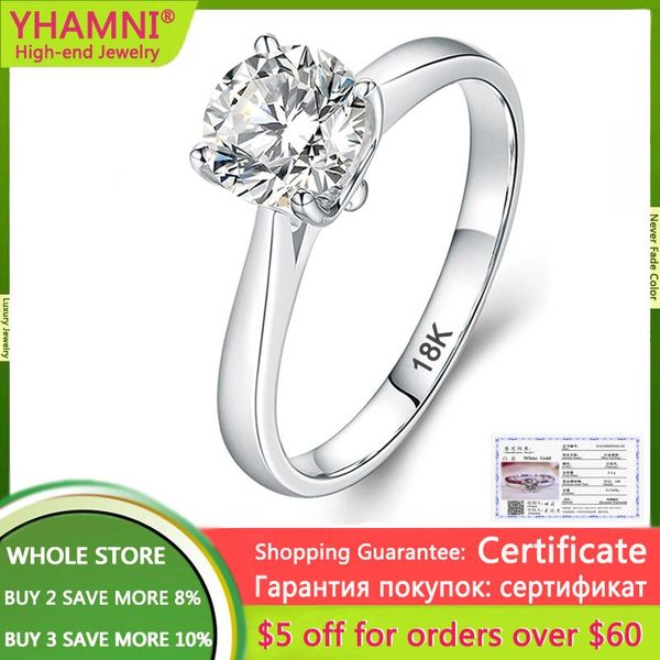 

cluster rings with certificate 18k white gold ring solitaire 8mm 2 zirconia diamond wedding bands for women anniversary jewelry gift, Golden;silver