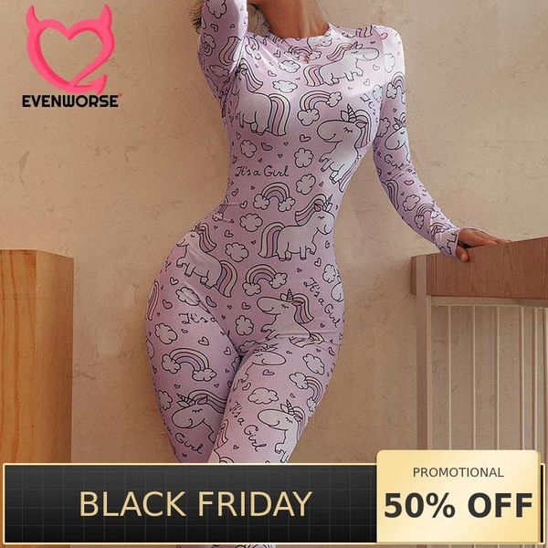 

women's jumpsuits & rompers evenworse printing bodycon fashion 2021 winter zipper back round collar sports fitness bodysuit christmas p, Black;white