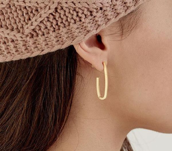

new simple gold geometric hoop earrings stainless steel u shaped huggie earrings for women punk party jewelry gifts 2021, Silver