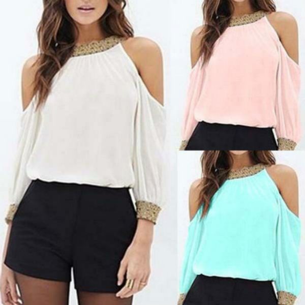 

women summer off shoulder o-neck effen trui loose long mouwen casual t-shirt, White