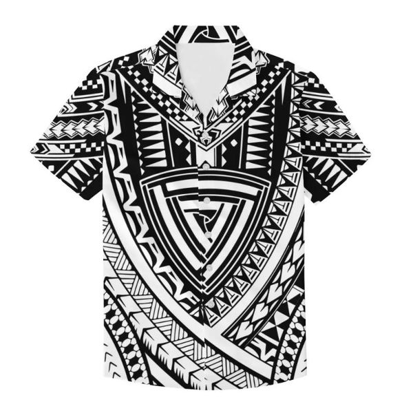 

men's casual shirts hycool 2021 european american clothing fashion printed shirt polynesian tribal short sleeve men, White;black