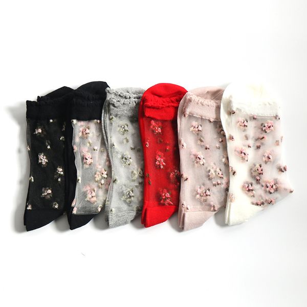 

spring and summer silk cotton bottom thin stocking' socks, Red;black