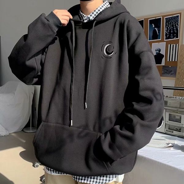 

mens sweater ins fashion brand men's casual simple versatile hooded jacket autumn korean loose, Black