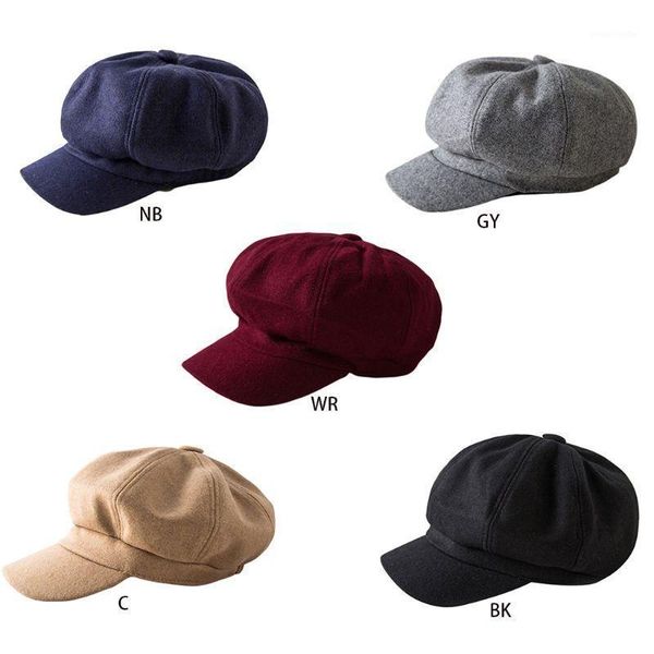 

berets british style women girl winter cotton beret hat vintage classic solid color artist painter student visors octagonal peaked 2xpd, Blue;gray