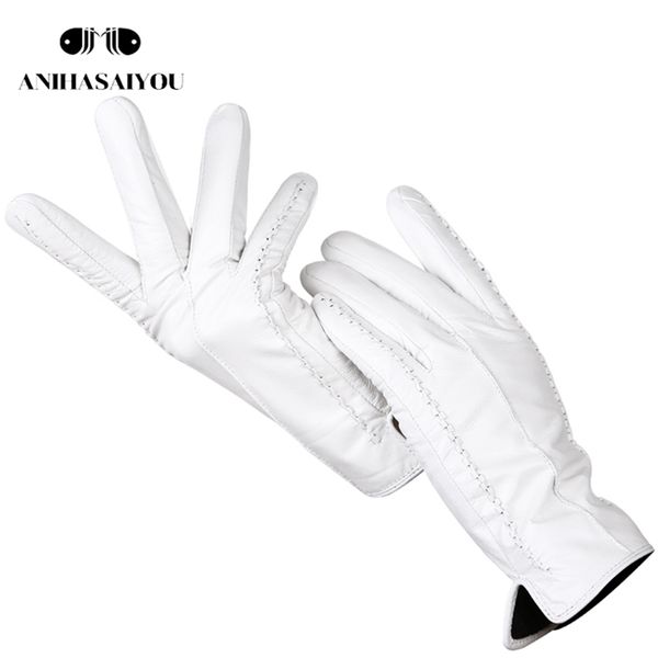 

fashion white leather glove genuine leather white sheepskin short comfortable women' warm lining-2226d 211124, Blue;gray