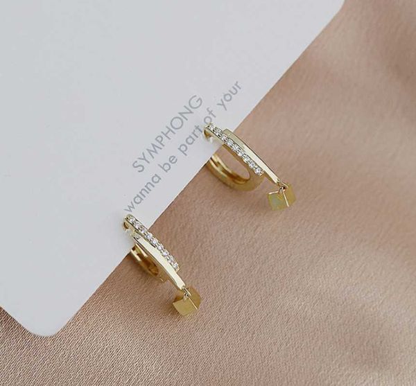 

stud 2021 trendy sterling silvery crystal geometric bead charm earring for women jewelry gifts year, Golden;silver