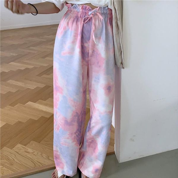 

tie dye wide leg womens pants straight sweatpants casual y2k fashion outfits printed high waist trousers streetwear, Black;white