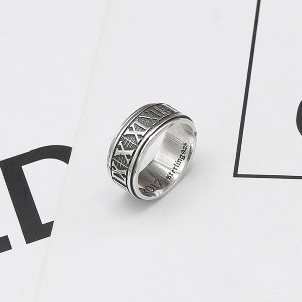 

s925 sterling sier personalized roman digital rotating female taiyin fashion creative trendy male single ring, Silver