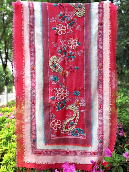 

scarves 21 spring ethnic style travel po three-layer loose edge wool warm scarf pashmina shawl women, Blue;gray