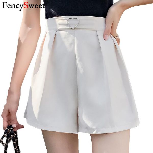 

women's shorts fencysweet high waist elastic women summer 2021 wide leg short korean style solid loose lady a line slim pants, White;black