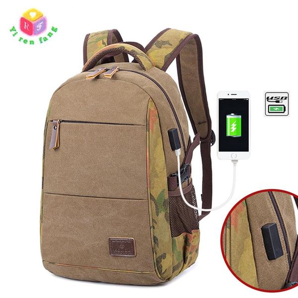

backpack 2021 men travel canvas usb design for 15.6 inch lalarge capacity male rucksack school bags