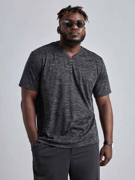 

extended sizes men space dye half button tee 07ym#, White;black