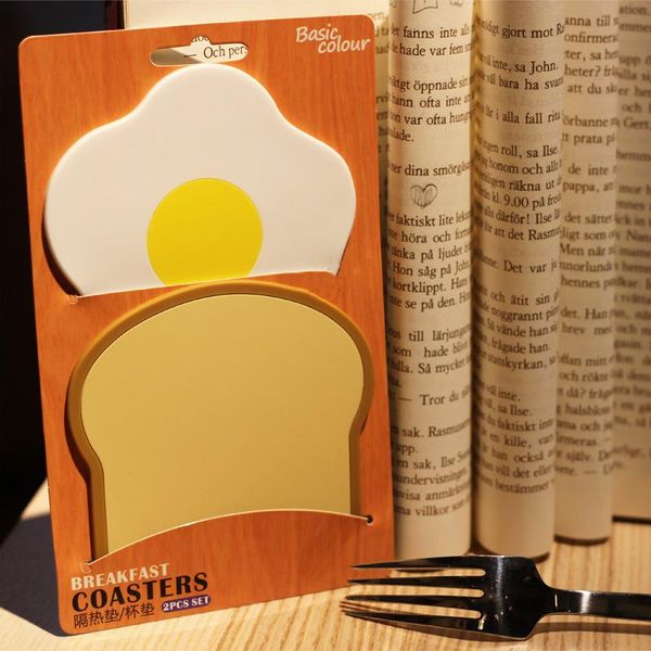 

mats & pads 2pcs cheese toast bread ham egg heat insulation cute stand mug drink cup mat silicone pad