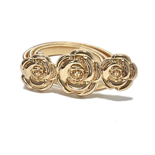 

new women's elastic metal waist chain versatile fashion trendy rose decoration spring elastic thin belt, Black;brown