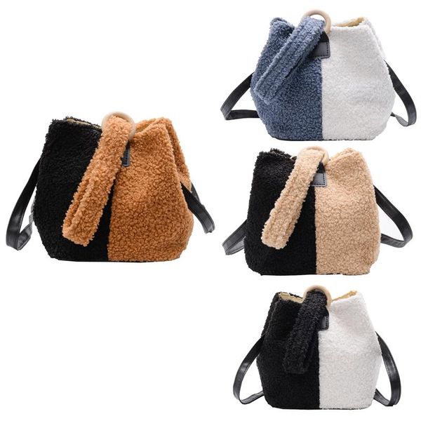 

shoulder bags cute stitching lamb hair bag ladies fashion handbag plush tote