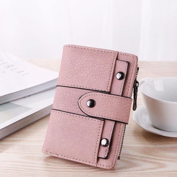 

wallets spring and summer 2021 short retro matte lady student three fold small wallet rivets buckle ticket clip slim, Red;black