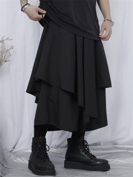 

men's pants men skirt singer hair stylist casual autumn wide leg yamamoto wind irregular design loose, Black