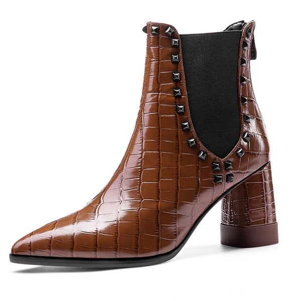 

boots fashion women ankle winter autumn 2021 western shoes leather black brown brand big size 41