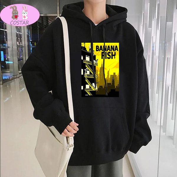 

costar anime banana fish printed fashion hoodies pullover harajuku hooded sweatershirt unisex, Black