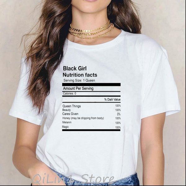 

funny black girl nutrition facts graphic t shirts women afro map print melanin queen shirt black lives matter tshirt summer top, White