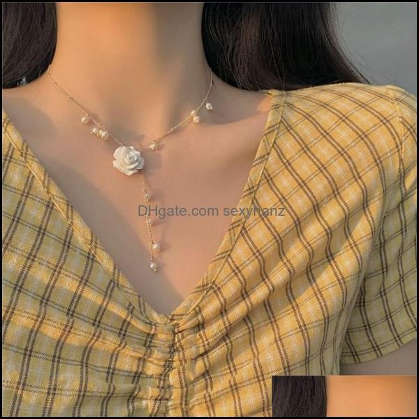 

necklaces & pendants jewelry chains temperament necklace flower light luxury niche design pearl fashion versatile,long clavicle for womenzz1, Silver