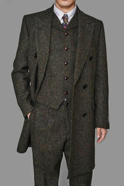 

men's suits & blazers thick warm tweed wool men 3 piece ( coat+pants+vest) terno masculino groom wear tuxedos for wedding chic streetwe, White;black