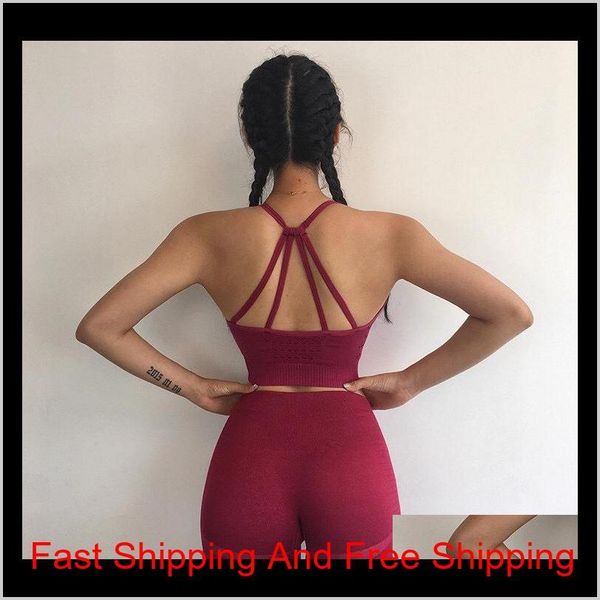 

women yoga set seamless fitness clothing sportswear woman gym leggings padded push-up strappy sports bra 2 pcs s qylipt lyqlove, White;red