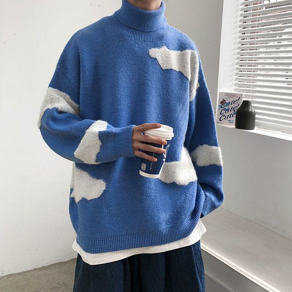 

2021 new male loose cashmere sweaters 3 colours pullover high-collar fleece clothes keep warm knitting high-quality jackets -2xl size ug1u, White;black