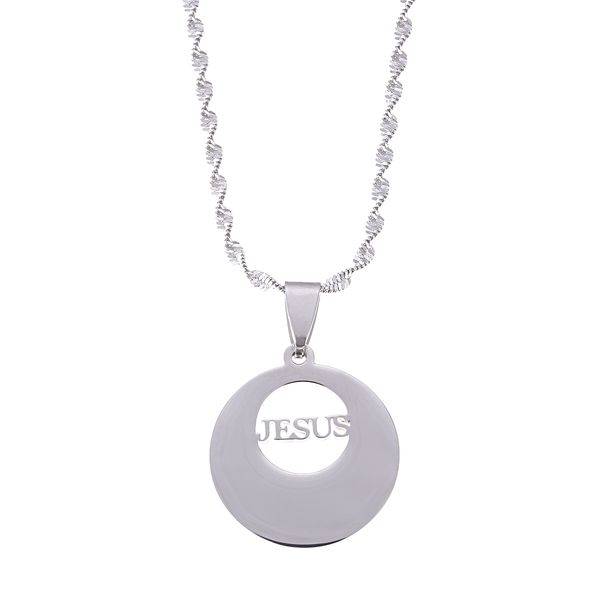

stainless steel jesus pendant necklace crucifix christian church round charm fashion jewelry, Silver