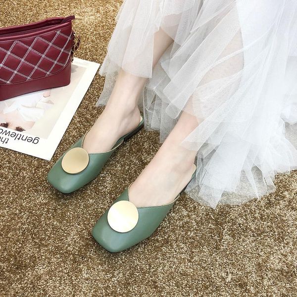 

slippers casual loafers cover toe female shoes slides square heel mules for women 2021 low luxury new block rome rubber pu hoof, Black