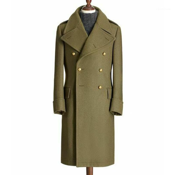 

men's wool & blends green winter coat thick greatcoat men suits peaked lapel outfit custom made one piece long overcoat jacket, Black