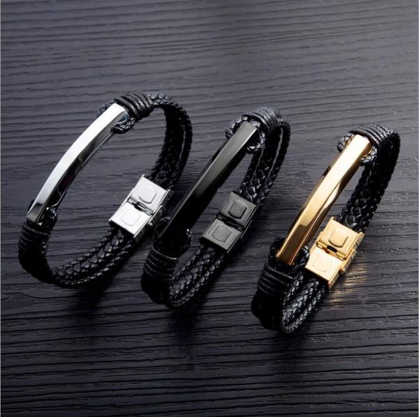 

cuff fashion trend wild smooth leather men's bracelet, White