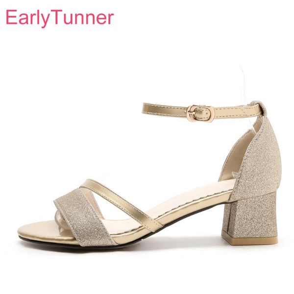 

dress shoes brand sales gold silver women nude sandals chunky med heels lady glitter eh181 plus big small size  31 45 52, Black